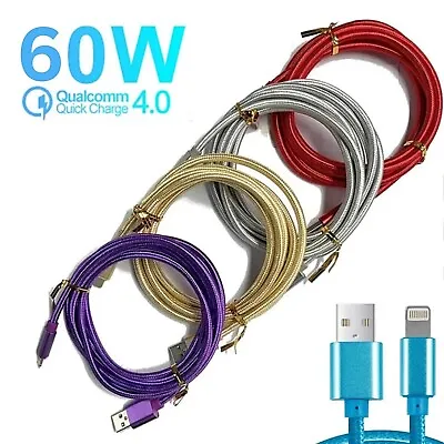 For IPhone Fast Charger Charging Cable Heavy Duty Braided USB Data Sync 1M 2M 3M • £3.25