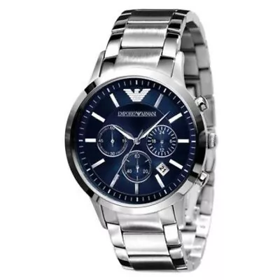 New Genuine Emporio Armani Mens Watch Silver Bracelet & Blue Dial Renato Ar2448 • £76.99