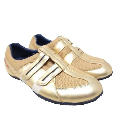 $52 • Buy Polo Ralph Lauren Womens Sneakers Gold Leather Vtg Y2K 90s Trainers Shoes Sz 10