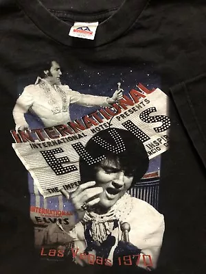 Vintage Y2K  Elvis At The International Hotel Las Vegas 1970 Black 2XL • $22