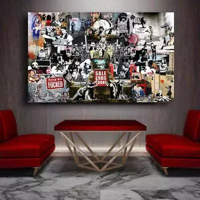 Banksy Grafitti Collage Rare Street Artist  Pick A Size Canvas Or Decal Print • $119