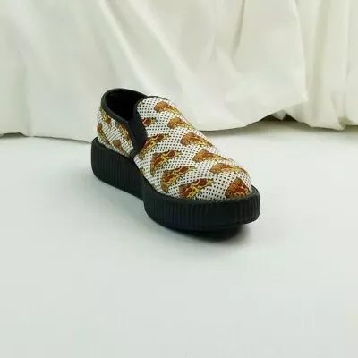 T.U.K. Size 6M Women’s Platform Creeper Slip On Polka Dots Pizza Canvas Shoes • $39.99