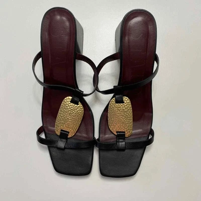 $175 • Buy STAUD Margot Black Leather Slide Block Heels Sandals Size EU 41