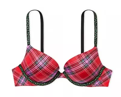 VICTORIA'S SECRET Sexy Tee Push-Up Bra Red Tartan 34 C • $25