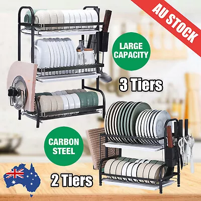 2 3 Tier Kitchen Dish Rack Plate Cup Drying Drainer Tray Cutlery Holder Storage • $36.99