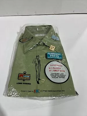 Vtg Kmart Permanent Press Avocado Green Button Up 16.5x34 Shirt New Movie Prop • $59.80