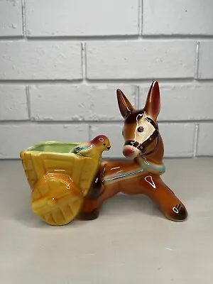 Vintage Donkey Cart With Bird Sweet Indoor Planter Glazed Decorative Retro • $55