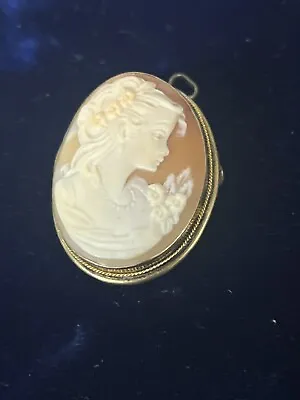 Antique Vintage Shell Carved 800 Silver Cameo Brooch NICELY Carved Woman • $65