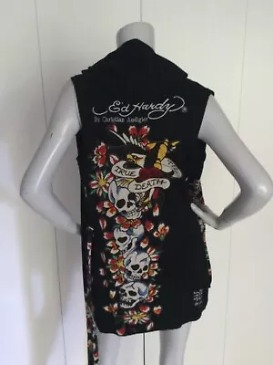 Ed Hardy By Christian Audigier True ‘til Death Hooded/Belted Cardigan Size S • $59.99