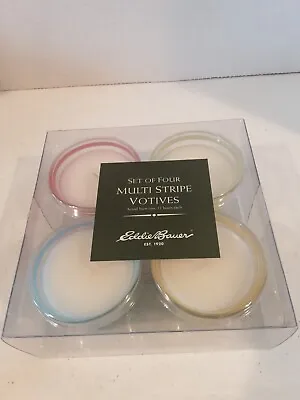 Eddie Bauer Candles Multi Stripe Unscented Votives (Set Of 4) Gift Lead Free NEW • $17.50