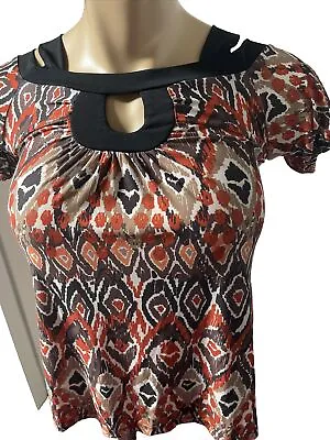 MKM Designs Women's Top Sz M  Short Sleeve Multicolor Stretch • $14