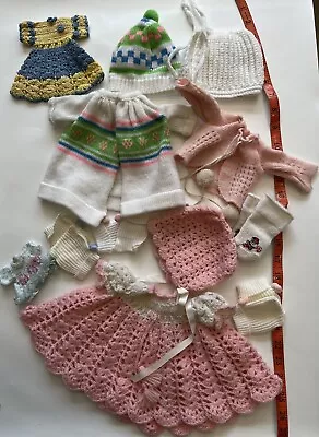 Vintage Knit Doll Clothes Lot Dress Bonnet Lot Crochet Home Made Various Sizes • $8