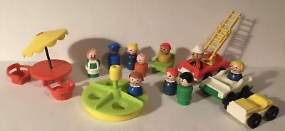 Vtg. Fisher Price Little People Misc. Lot~fire Truck~cars~10 People (18 Pc.) • $35