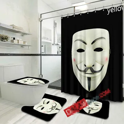$48.99 • Buy V For Vendetta Shower Curtain Toilet Lid Cover Mat 4PCS Bathroom Rug Set Fans'