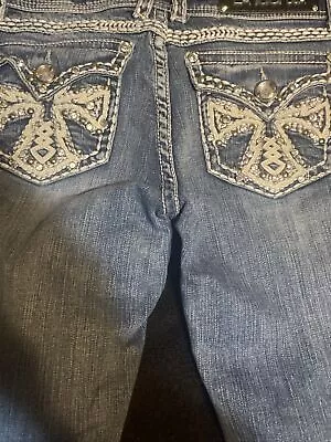 LA Idol Women's Boot Cut Jeans Flap Pockets Bling Thick Stitching Sz 7 W30 L34 • $16