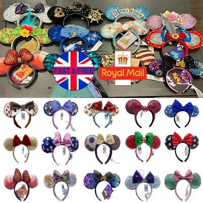 UK 110 Styles Rare Disney Parks Minnie Mouse Ears Bow Sequined Headband Holiday • £11.63