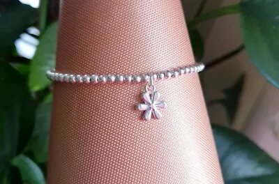 £2.99 • Buy Womens Silver Plated Ball Bead Stretchy Stacking Daisy Flower Bracelet , Gift 
