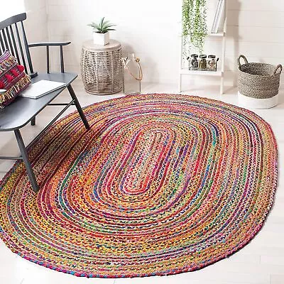 Oval Rug Natural Jute & Cotton Rug Braided Style Area Living Modern Room Rugs • $320.39