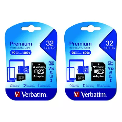 2PK Verbatim Micro SDHC 32GB Memory Card Class 10 Media Storage W/SD Adaptor • $32