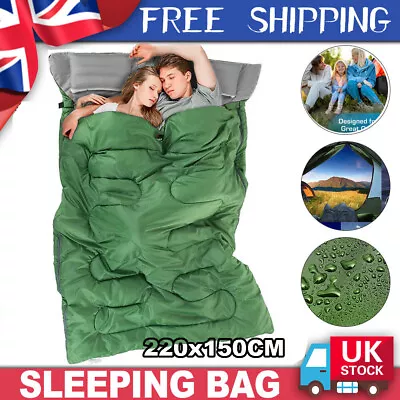 2in1 Double Single Sleeping Bag Extra Large Waterproof Carrying Bag Camping • £14.99