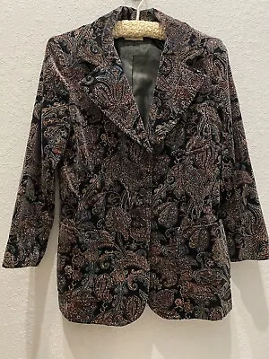 Vintage  Custom Made By Alice Schaller Jacket Velvet Paisley Long Sleeves S/M • £38.57