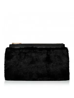 $39.95 • Buy Forever New Florence Black Faux Fur Zip Clutch Bag