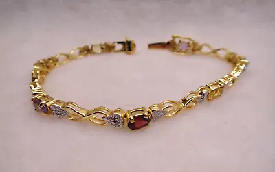 Gold Tone Sterling Silver Multi Gemstone Hugs & Kisses XO Tennis Bracelet 7.25  • $24.99