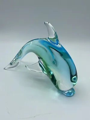 VTG Hand Blown Glass Dolphin V.NASON&C. Murano Italy Horchow Teal/Aqua W/Tag • $110