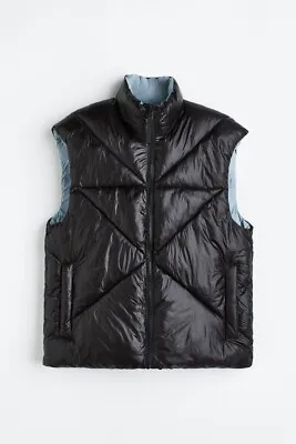 NWT H&M Men Reversible Insulated Windproof Puffer Vest Black/Light Blue Sz S • $74.99