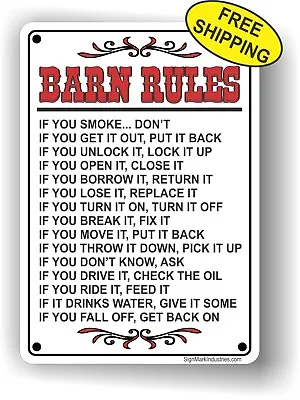 Barn Rules Sign Horse Barn Sign Farm Sign - FREE SHIPPING • $13.99