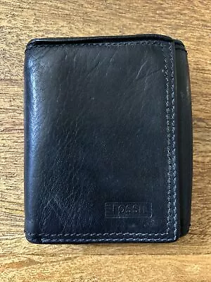 Fossil Men’s Trifold Leather Wallet Black Credit Card Slots ID Holder • $14.99