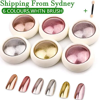 $5.99 • Buy 6 Colour Nail Mirror Effect Powder High Pigment Glitter Nail Art Dust Manicure A