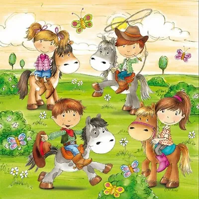 4 X Single Paper Table Napkin/3-Ply/33cm/Decoupage/Childrens/Pony Farm/Cowboys • £1.35