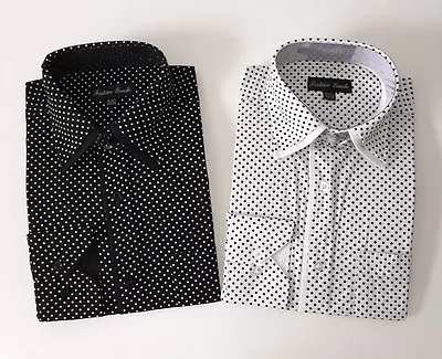 Men's Mini Polka Dot Fashionable Cotton Dress Shirt #617 White & Black • $22.95