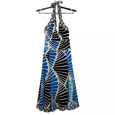 Issa London Multicolor Silk Fit Flare  Midi Dress Sz 4 Designer Halter  • $35.25