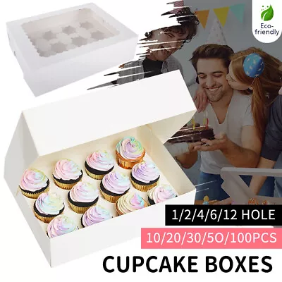 10-100pcs Cupcake Box 2-12 Holes Window Face Cake Party Favour Wedding Boxes Set • $15.88