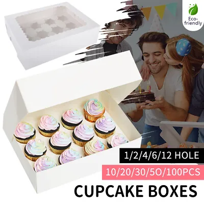 Cupcake Box 1 2 4 6 12 Holes Window Face Cake Party Favour Wedding Boxes HOT • $7.08