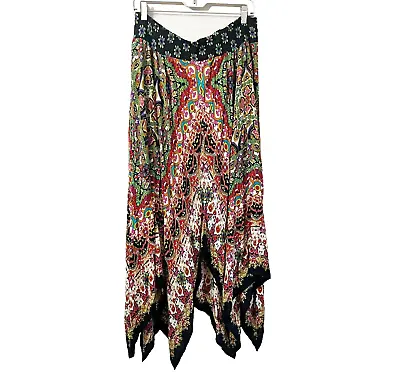 Bila Womens Multicolor Maxi Skirt XL Classic Geometric Asymmetrical Pull On Boho • $24.98