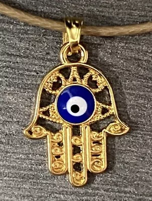 Evil Eye Hamsa Hand Fatima Pendant Cord Necklace Nazar Boncugu Free Post • £4