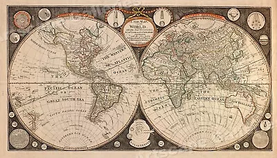 1790s Historic World Map Of The Discoveries Of Captain Cook - 24x42 • $26.95