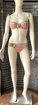 MOSCHINO MARE  Gorgeous Pink Green White Striped  Bikini UK 12 US 36L FR90 • $68.99