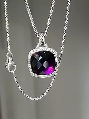 David Yurman Sterling Silver 17mm Amethyst Albion Necklace W/Diamonds • $219