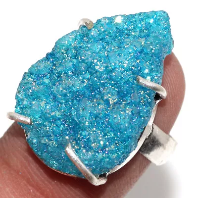 925 Silver Plated-Titanium Druzy Ethnic Ring Jewelry US Size-7 MJ • $2.99