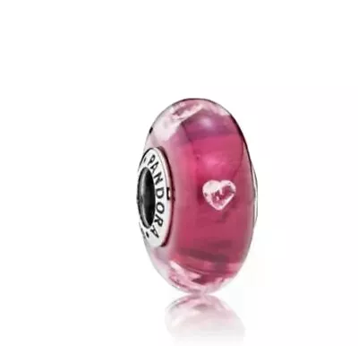 PANDORA Murano Glass Charm Cerise Red Heart  Bead S925 ALE 791631CZ New • £6.95