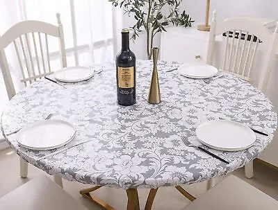 $14.99 • Buy Round Table Vinyl Tablecloth Round Fitted Elastic Flannel Backed Fits For Indoor