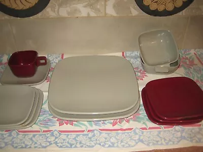 VTG Arrowhead Brookpark  EVER WARE  Melmac/ Melamine 12 Piece Set-Burgundy Gray • $29.99