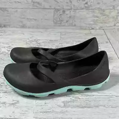 Crocs Mary Jane Flats Shoes Womens Size 9 Brown Teal Rubber Slip On Lightweight • $22.39