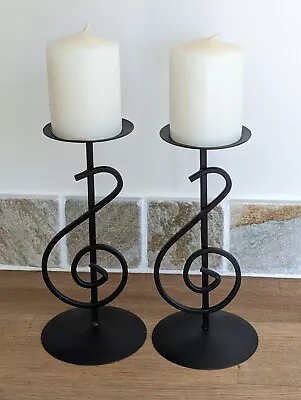 Small Black Metal Music Clef Pillar Candle Holder Sticks With Spikes • £5.95