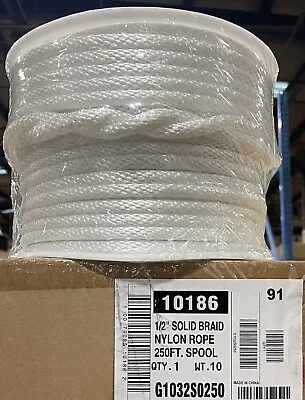 WELLINGTON 1/2  X 250' SOLID BRAIDED NYLON ROPE G1032S0250 NEW SEALED WHITE • $48.50