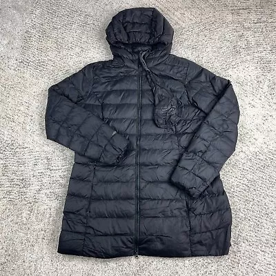 Eddie Bauer Down Puffer Jacket Women XL Packable *DEFECT Hooded Lined Black • $28.89